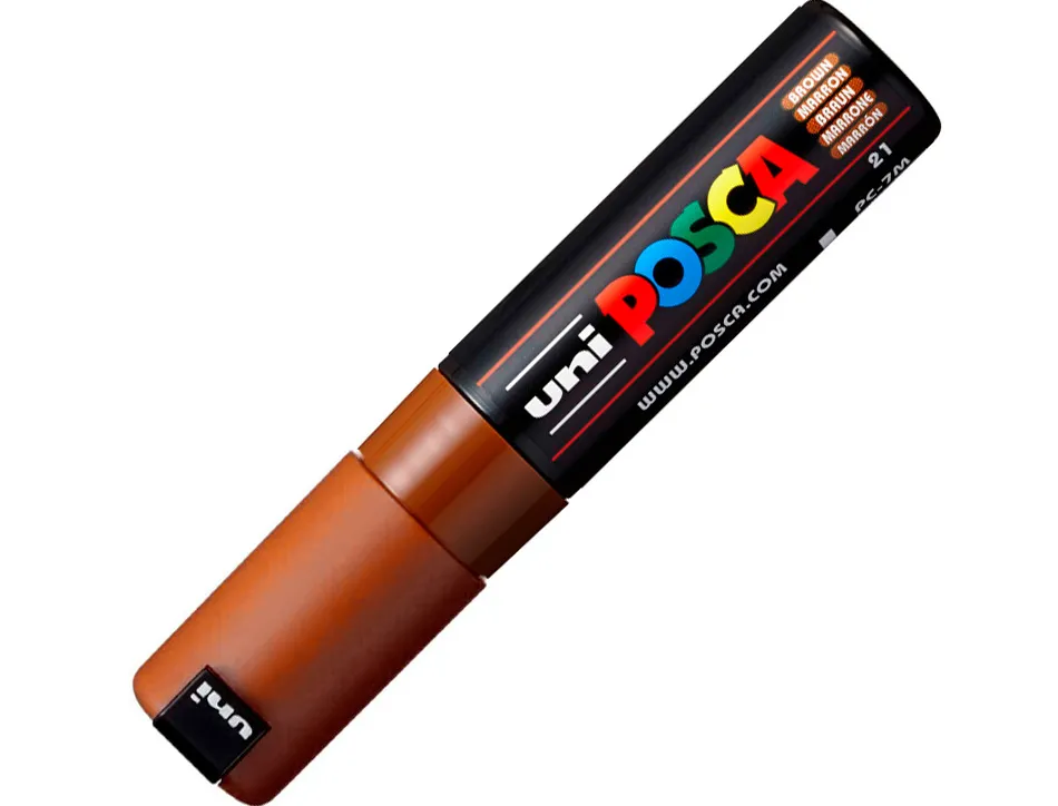 Marqueur peinture posca pc7m pointe large conique encre inodore couvrante miscible tous supports coloris marron