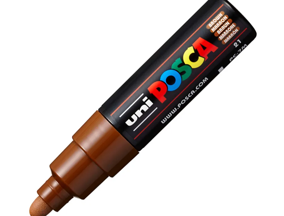 Marqueur peinture posca pc7m pointe large conique encre inodore couvrante miscible tous supports coloris marron