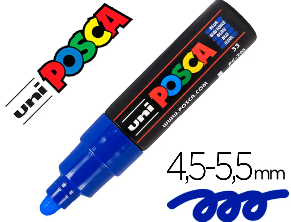 Marqueur peinture posca pc7m pointe large conique encre inodore couvrante miscible tous supports coloris bleu