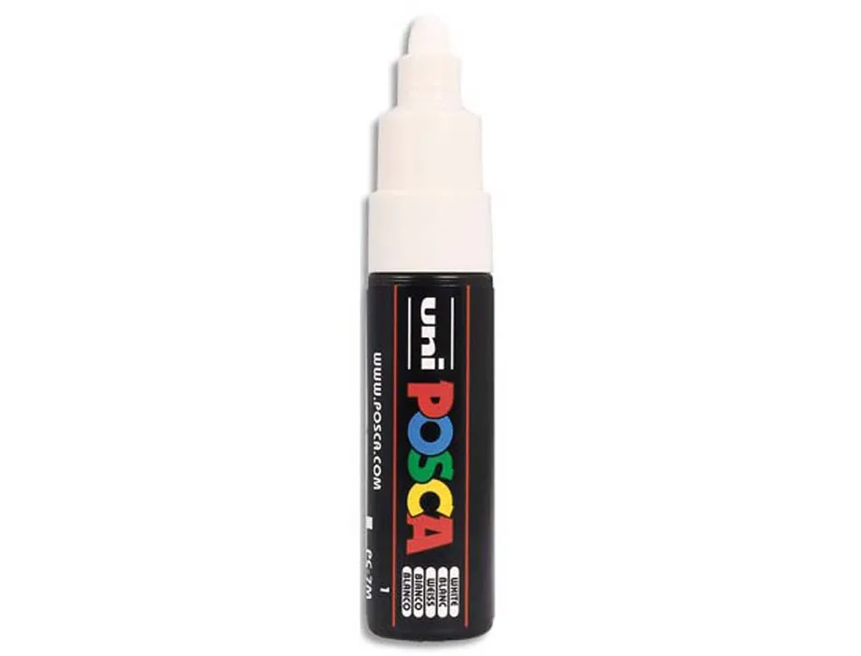 Marqueur peinture posca pc7m pointe large conique encre inodore couvrante miscible tous supports coloris blanc
