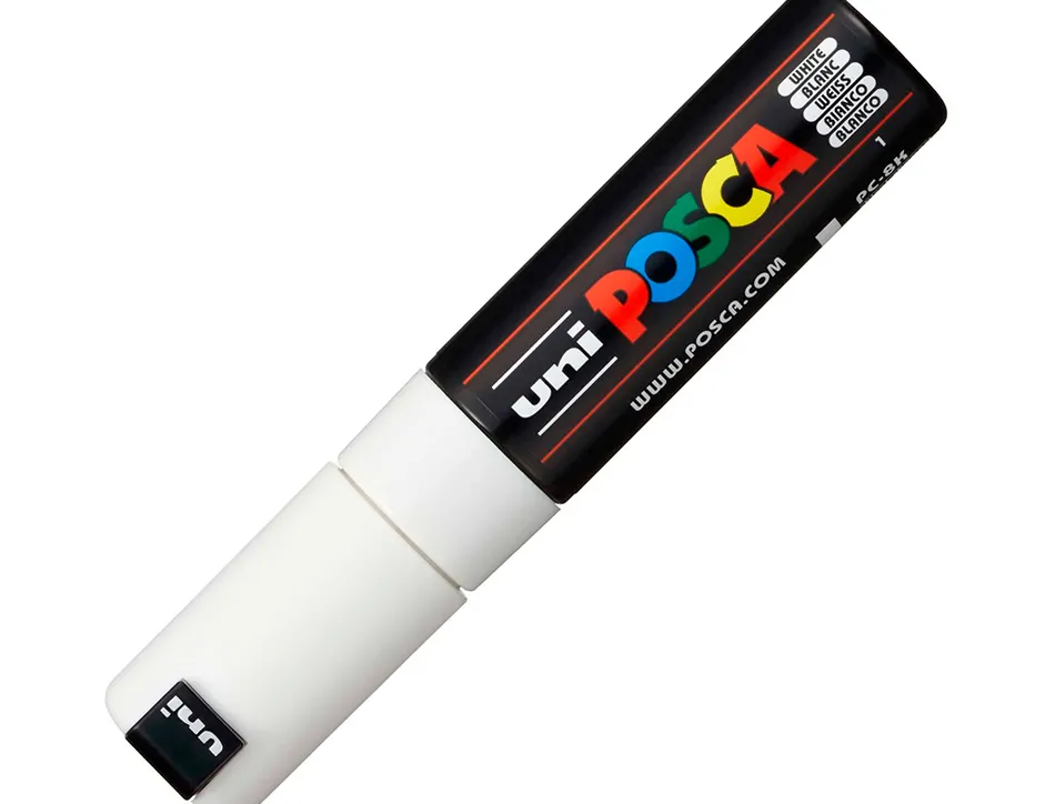 Marqueur peinture posca pc7m pointe large conique encre inodore couvrante miscible tous supports coloris blanc