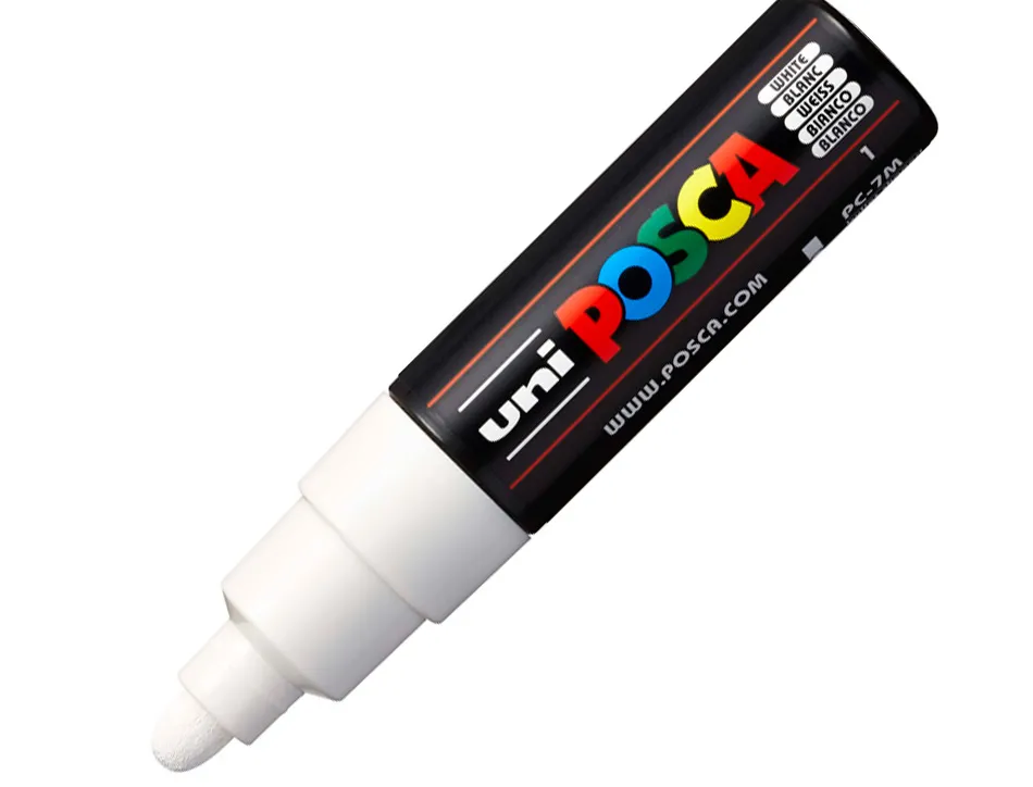 Marqueur peinture posca pc7m pointe large conique encre inodore couvrante miscible tous supports coloris blanc