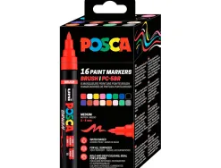 Marqueur peinture posca pc-5br pointe brush trait 1/4mm base eau tout supports coloris assortis pochette 16