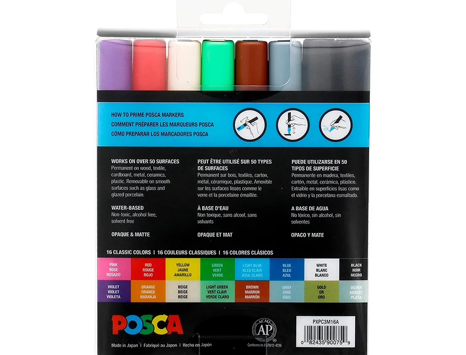 Marqueur peinture posca pc3m pointe fine conique encre inodore couvrante set 16 unites assorties