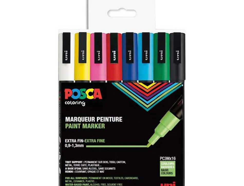 Marqueur peinture posca pc3m pointe fine conique encre inodore couvrante set 16 unites assorties
