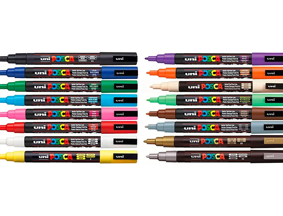 Marqueur peinture posca pc3m pointe fine conique encre inodore couvrante set 16 unites assorties
