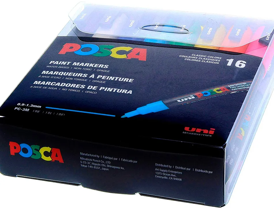Marqueur peinture posca pc3m pointe fine conique encre inodore couvrante set 16 unites assorties