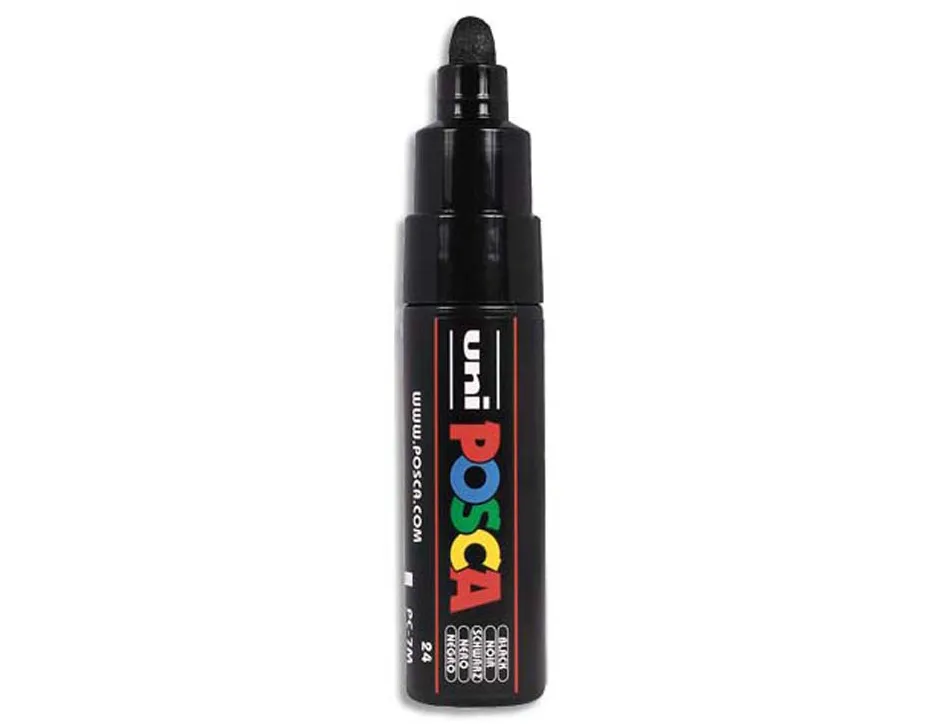 Marqueur peinture posca pc7m pointe large conique encre inodore couvrante miscible tous supports coloris noir