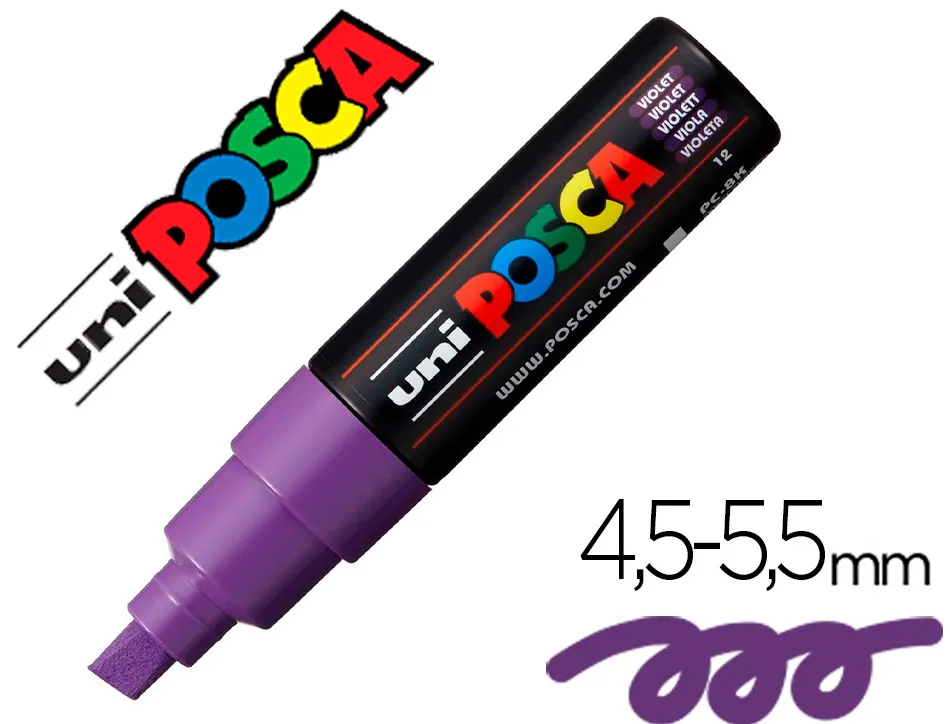 Marqueur peinture posca pc7m pointe large conique encre inodore couvrante miscible tous supports coloris violet