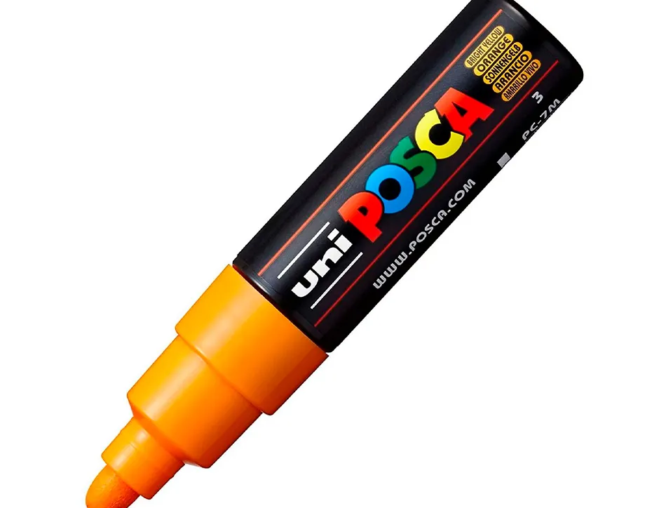 Marqueur peinture posca pc7m pointe large conique encre inodore couvrante miscible tous supports coloris orange