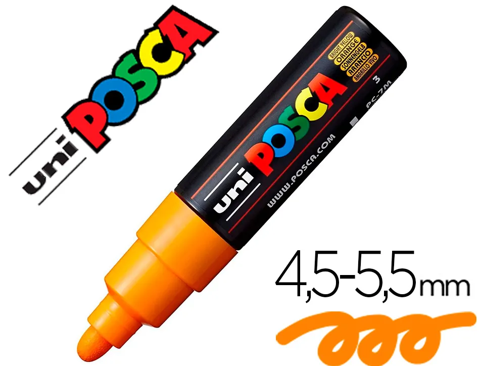 Marqueur peinture posca pc7m pointe large conique encre inodore couvrante miscible tous supports coloris orange