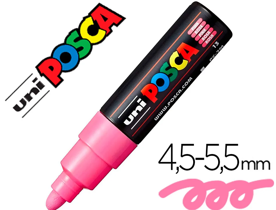 Marqueur peinture posca pc7m pointe large conique encre inodore couvrante miscible tous supports coloris rose