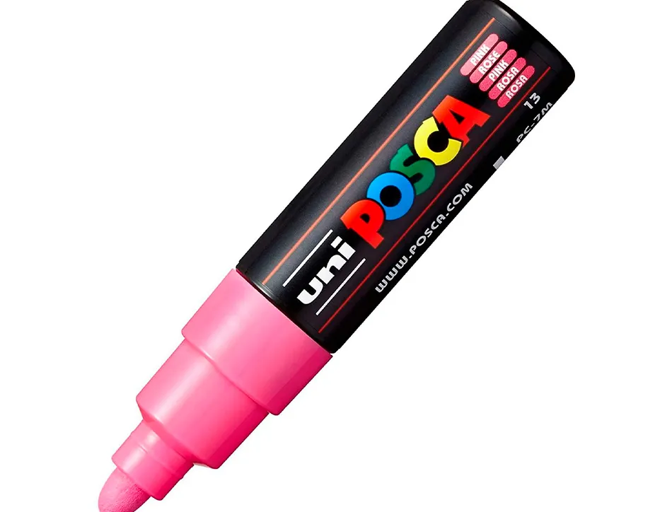 Marqueur peinture posca pc7m pointe large conique encre inodore couvrante miscible tous supports coloris rose