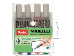 Marqueur pentel maxiflo effaçable tableau blanc pointe conique tracé 1,6mm écriture 1000m corps plastique recyclé 4u
