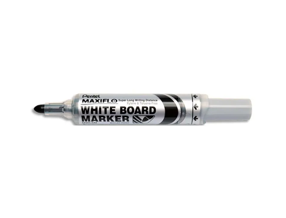 Marqueur pentel maxiflo effaçable tableau blanc pointe conique tracé 2,1mm écriture 1000m corps plastique recyclé noir