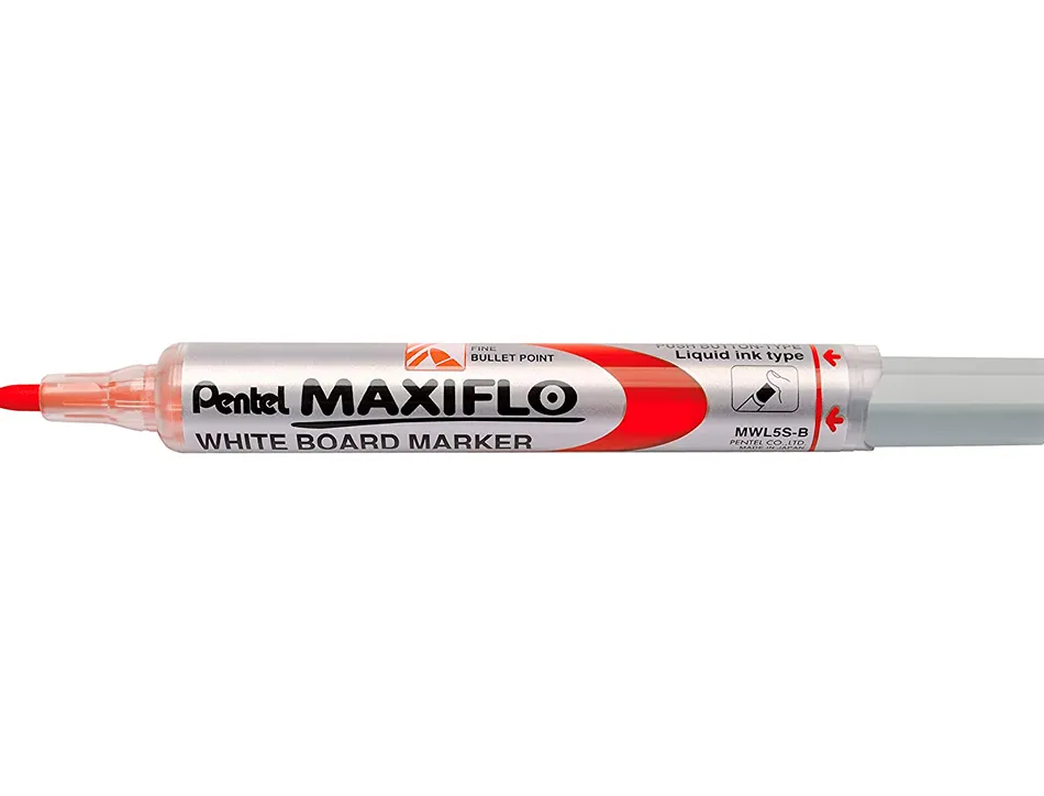 Marqueur pentel maxiflo effaçable tableau blanc pointe conique tracé 1,6mm écriture 1000m corps plastique recyclé rouge