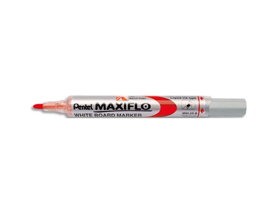 Marqueur pentel maxiflo effaçable tableau blanc pointe conique tracé 1,6mm écriture 1000m corps plastique recyclé rouge