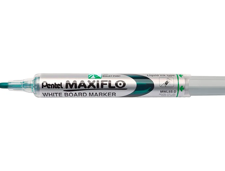 Marqueur pentel maxiflo effaçable tableau blanc pointe conique tracé 1,6mm écriture 1000m corps plastique recyclé vert