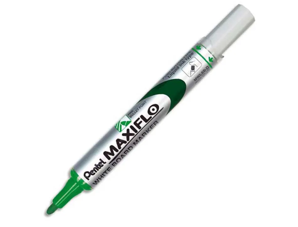 Marqueur pentel maxiflo effaçable tableau blanc pointe conique tracé 1,6mm écriture 1000m corps plastique recyclé vert