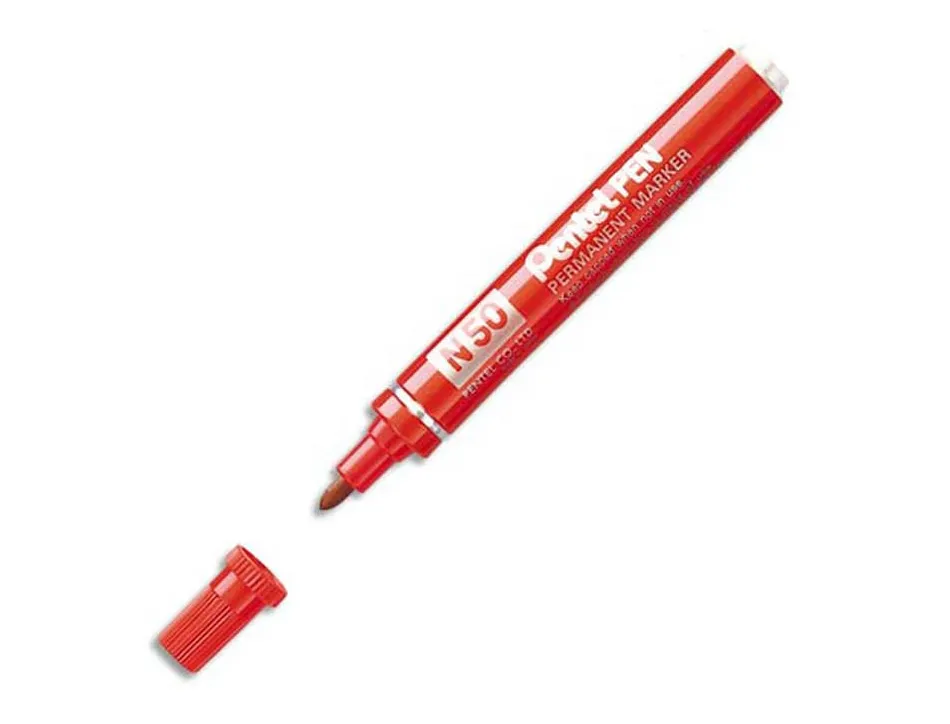Marqueur pentel n50 permanent pointe ogive 4.3mm encre à solvant indélébile tous supports corps métal rouge