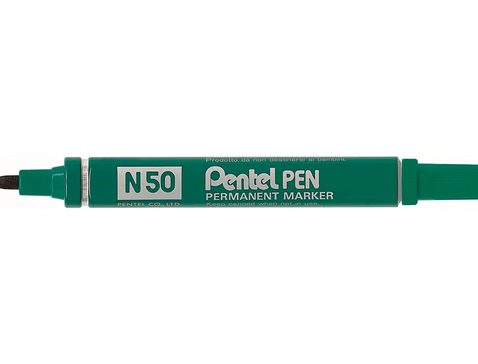 Marqueur pentel n50 permanent pointe ogive 4.3mm encre à solvant indélébile tous supports corps métal vert