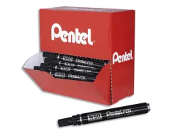 Marqueur pentel n50 permanent pointe ogive 4.3mm encre a solvant indelebile tous supports corps metal noir pack 36 uni
