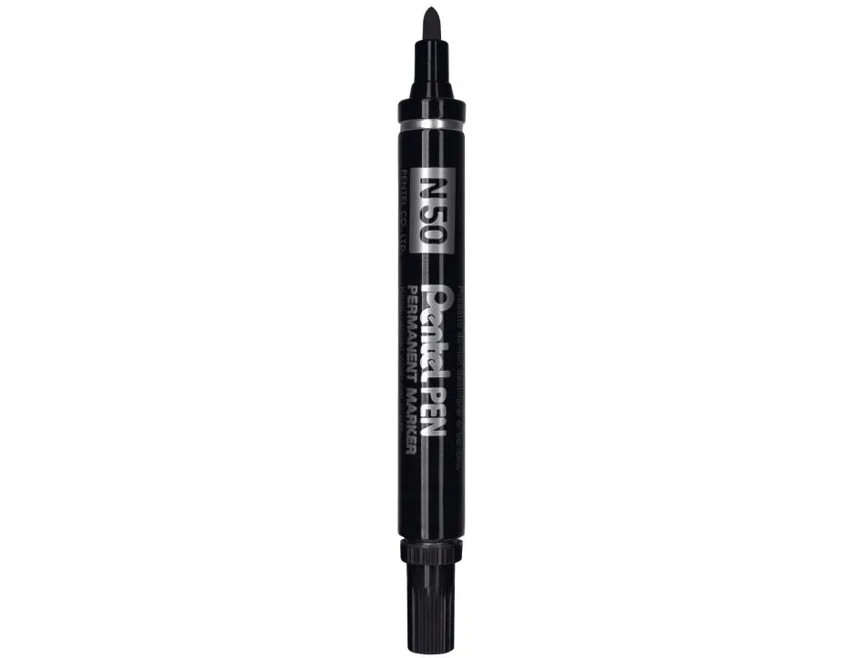 Marqueur pentel n50 permanent pointe ogive 4.3mm encre a solvant indelebile tous supports corps metal noir pack 36 uni