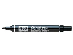 Marqueur pentel n50 permanent pointe ogive 4.3mm encre à solvant indélébile tous supports corps métal noir