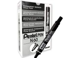 Marqueur pentel n60 permanent pointe biseautée 3.9/5.7mm encre à solvant indélébile tous supports corps métal noir