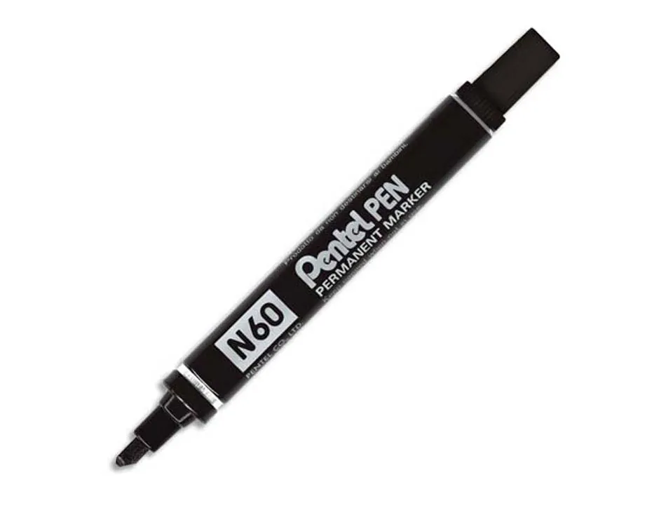 Marqueur pentel n60 permanent pointe biseautée 3.9/5.7mm encre à solvant indélébile tous supports corps métal noir