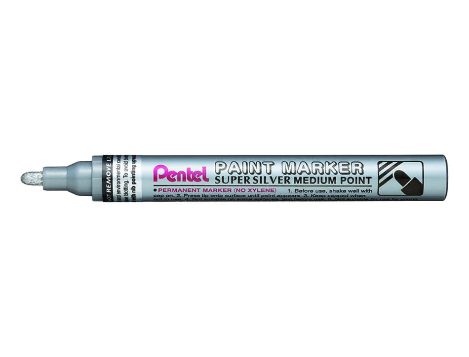 Marqueur pentel peinture paint marker multi-supports pointe moyenne 4,5mm coloris argent