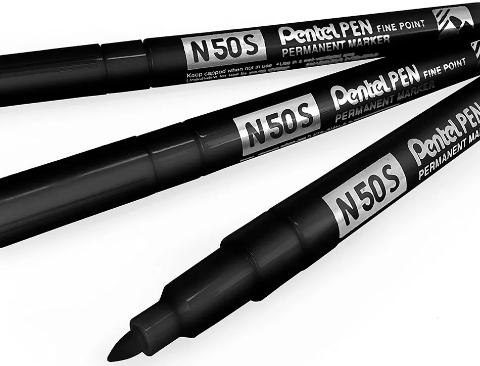 Marqueur pentel permanent n50s corps metal pointe conique tres fine encre indelebile tous supports noire