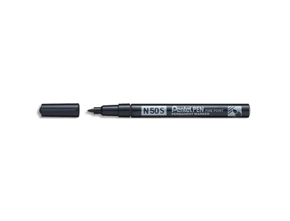 Marqueur pentel permanent n50s corps metal pointe conique tres fine encre indelebile tous supports noire