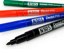 Marqueur pentel permanent n50s corps metal pointe conique tres fine encre indelebile tous supports noire