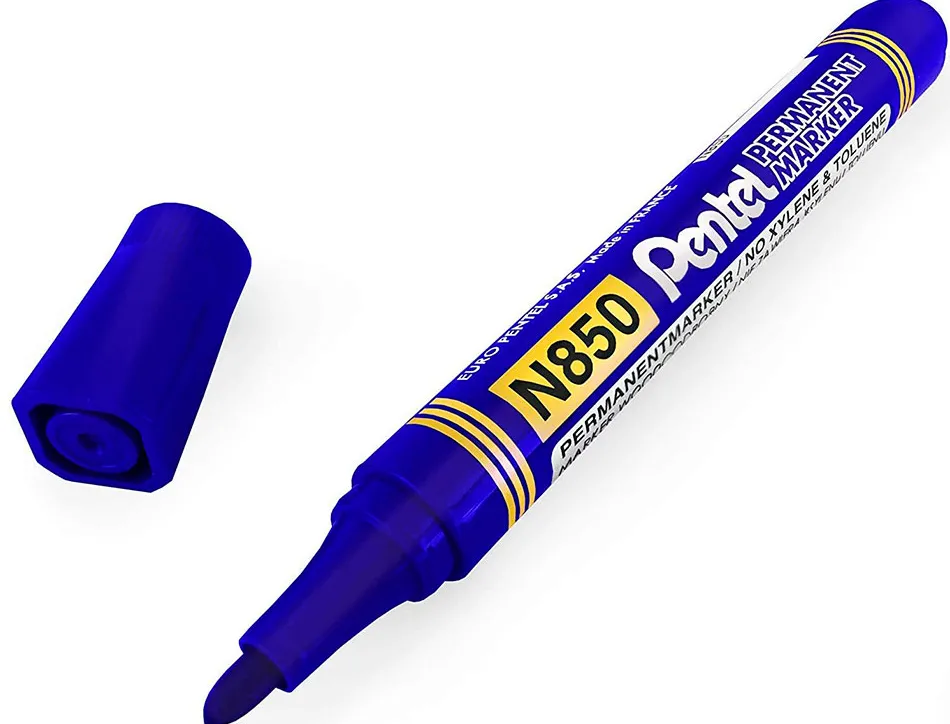 Marqueur pentel permanent pointe conique moyenne 4,20mm encre indelebible faible odeurtous supports coloris bleu
