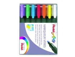 Marqueur pentel vitre effacable encre resistante pluie pointe biseaute 2mm coloris assortis pochette 7