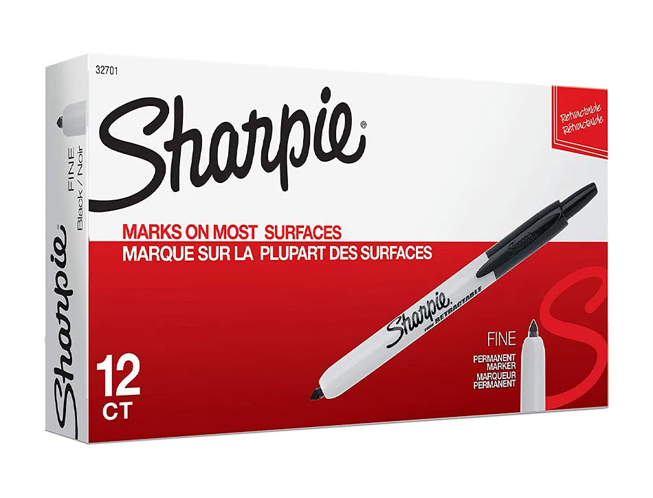 Marqueur permanent sharpie retractable pointe fine conique ogive 1mm clapet de protection encre couleur
