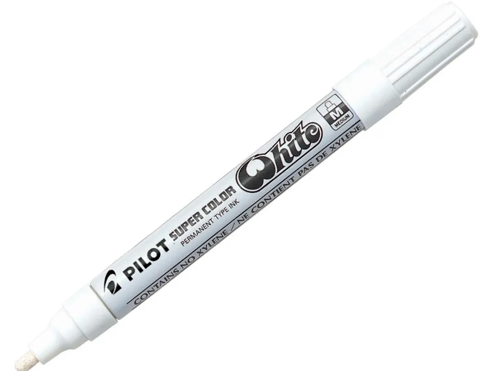 Marqueur pilot feutre permanent encre métallique pointe non bisautée medium polyacétate 4.5mm blanc