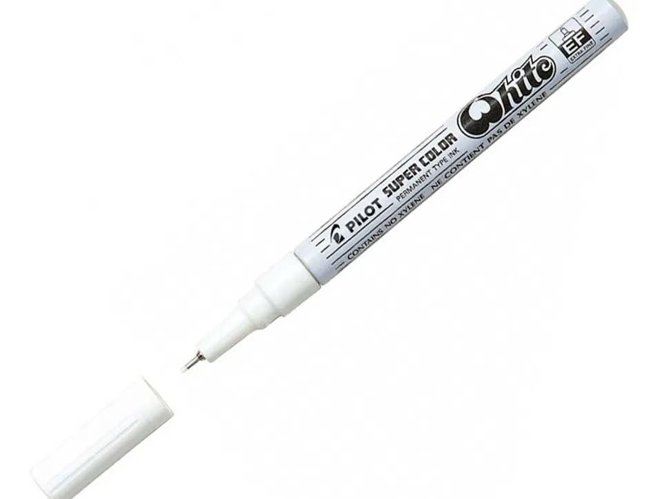 Marqueur pilot feutre permanent encre métallique pointe non biseautée extra fine polyacétate 0.5mm blanc