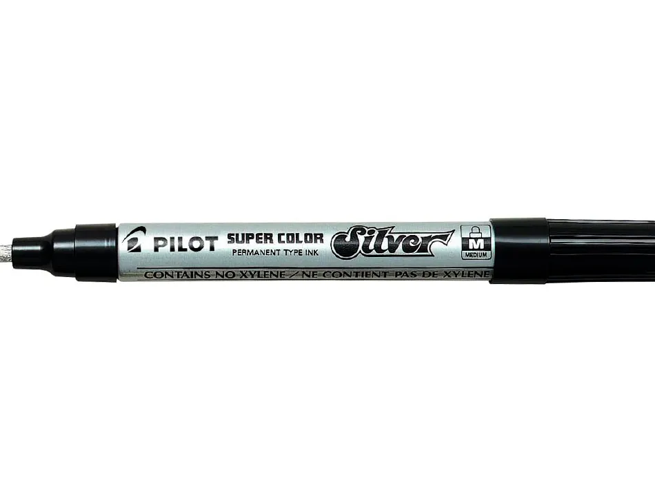 Marqueur pilot feutre permanent encre métallique pointe non bisautée medium polyacétate 4.5 mm argent