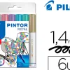 Marqueur pilot pintor peinture base d'eau ultra-couvrante multi surface pointe moyenne résistante set 6 coloris métal