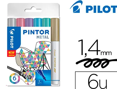 Marqueur pilot pintor peinture base d'eau ultra-couvrante multi surface pointe moyenne résistante set 6 coloris métal