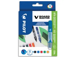 Marqueur pilot v board master rechargeable pointe ogive tracé 2mm encre liquide base alcool couleur vive pochette 5u