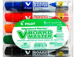 Marqueur pilot v board master rechargeable pointe ogive tracé 2mm encre liquide base alcool couleur vive pochette 5u