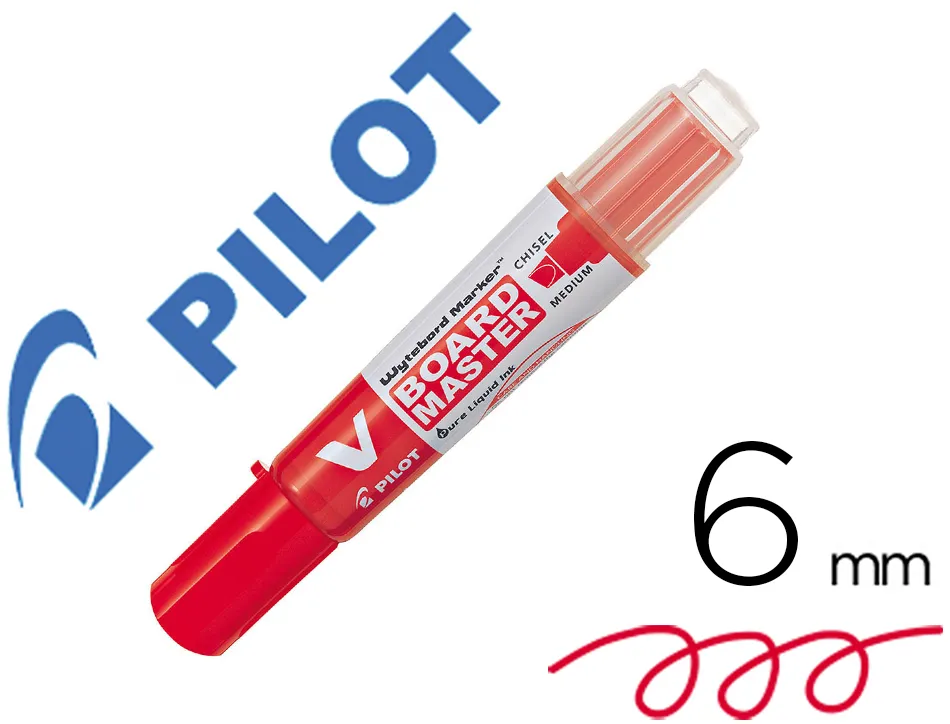 Marqueur pilot v-board master recycle effacable a sec et rechargeable pointe biseautee large 6 mm coloris rouge
