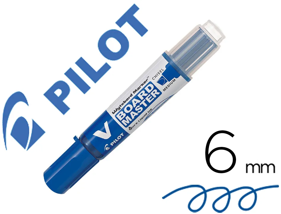 Marqueur pilot v-board master recycle effacable a sec et rechargeable pointe biseautee large 6 mm coloris bleu