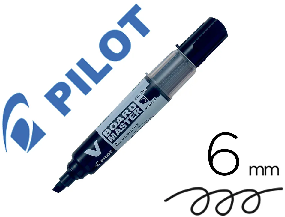 Marqueur pilot v-board master recycle effacable a sec et rechargeable pointe biseautee large 6 mm coloris noir
