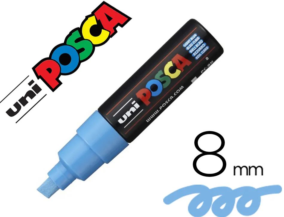 Marqueur posca pc8k base eau pointe biseautee large 8mm sans odeurs/alcool/solvant tout supports coloris bleu
