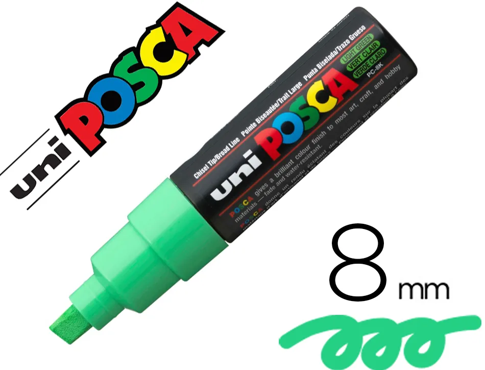 Marqueur posca pc8k base eau pointe biseautee large 8mm sans odeurs/alcool/solvant tout supports coloris vert