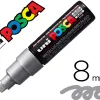 Marqueur posca pc8k base eau pointe biseautee large 8mm sans odeurs/alcool/solvant tout supports coloris argent